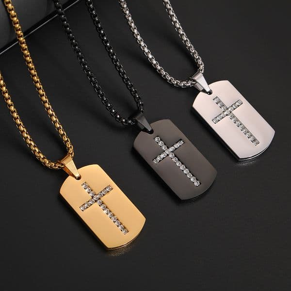 stainless steel pendant, creative cross necklace, men's customizable engraving military badge pendant necklace