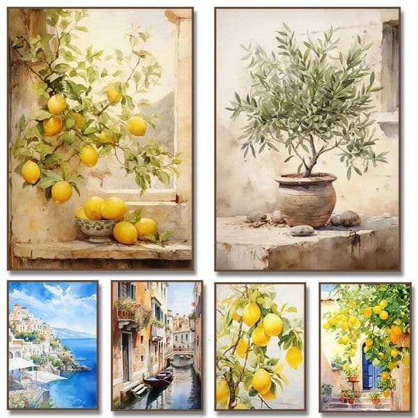 Italian Lemon Tree Retro Mediterranean Greece Landscape Poster Canvas Painting Wall Art Pictures Home Interior Decor 26L0305