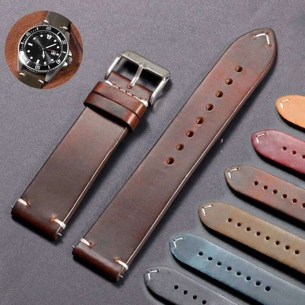 18mm 20mm 22mm Vintage Oil Wax Leather Watchband 19mm 21mm 24mm Wristband Stitching Cowhide Strap Omega for Seiko Watch Band H260304