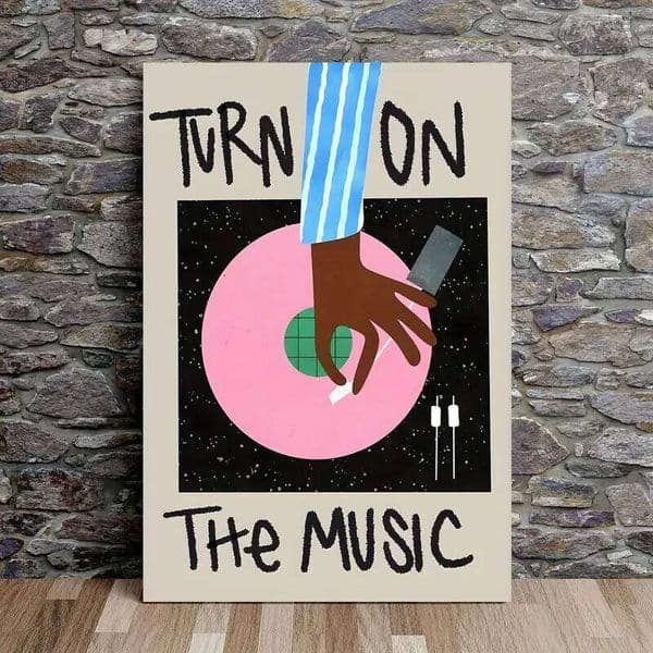 Vintage Vinyl Pink Record Turn On The Music Wall Art Prints Canvas Painting Poster Picture For Living Bed Room Home Decor 26L0305