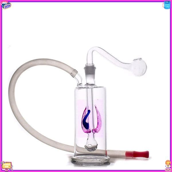 Colorful cheap Inner flower Mini Glass Water Bong Portable Oil Burner Bubbler Hookah With 10mm Curved Smoking Bowl Attachment and silicone straw hose