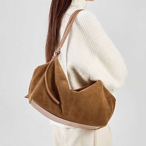Women's Suede Cow Genuine Leather Shoulder Bags Ladies Soft Cowhide Crossbody Bag Female Design Luxury Lazy Commuting Handbag