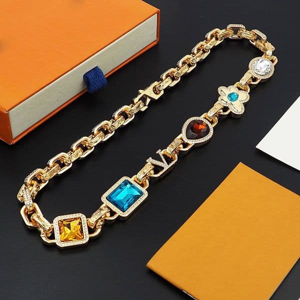 Necklaces designer necklaces luxury Never Fade designer jewelry women metal Gem diamonds letter charm necklace Extra long style gift 3 styles verr nice