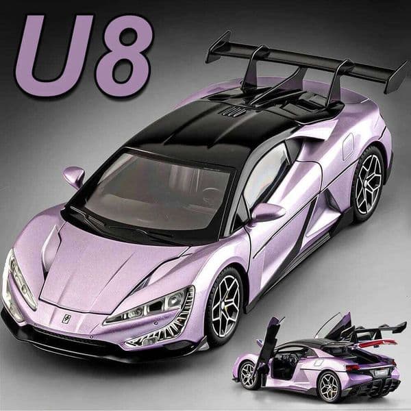 1:24 BYD Yangwang U9 Xtreme P1 Miniature Car Alloy Diecast Toys Model Sound Light Pull Back Doors Opened Vehice Popular Ornament C260305