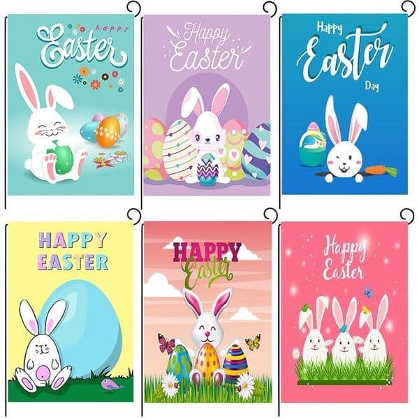 47*32cm/19*13inch Linen Double Sided Easter Garden Flag Rabbit Printed Banner Happy Easter Eggs Bunny Home Outside Yard Farmhouse Decoration JY0930