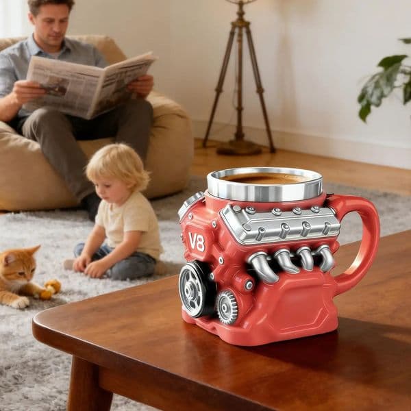Coffee Mug Mechanical Cup Stainless Steel V8 Engine Travel Mugs For Men Car Enthusiast Valentines Day Birthday 260228