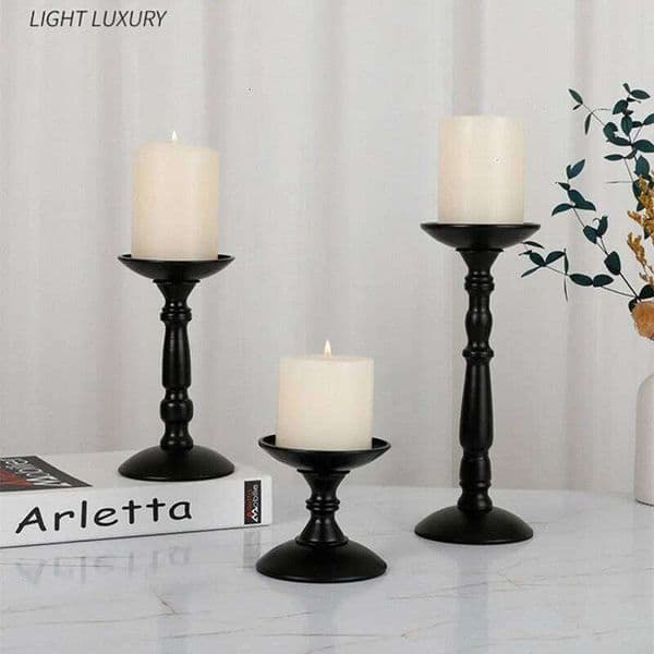 Steel Black Holders American Retro Candlestick Table Decoration Roman Pillar Candle Stand XJ260305
