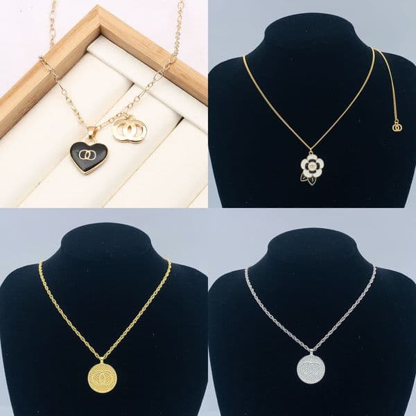 Designer New Crystal Styles Necklace Letter Heart Pendant Choker Pearl Sweater Chain Women Never Fading Copper Diamond Necklaces Wedding Jewelry Love