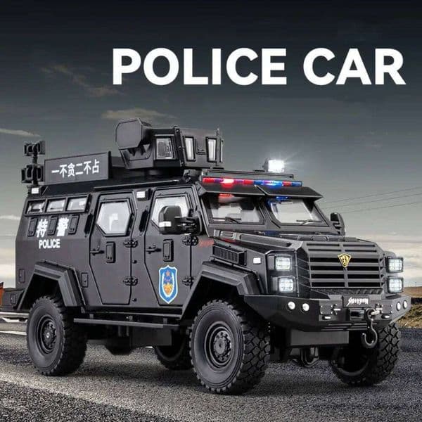 1/24 Swordtooth Tiger Police Car Toy Model Alloy Diecast Explosion Proof VehiclesDoor Opened Sound Light Pull Back Toys for Kids C260305