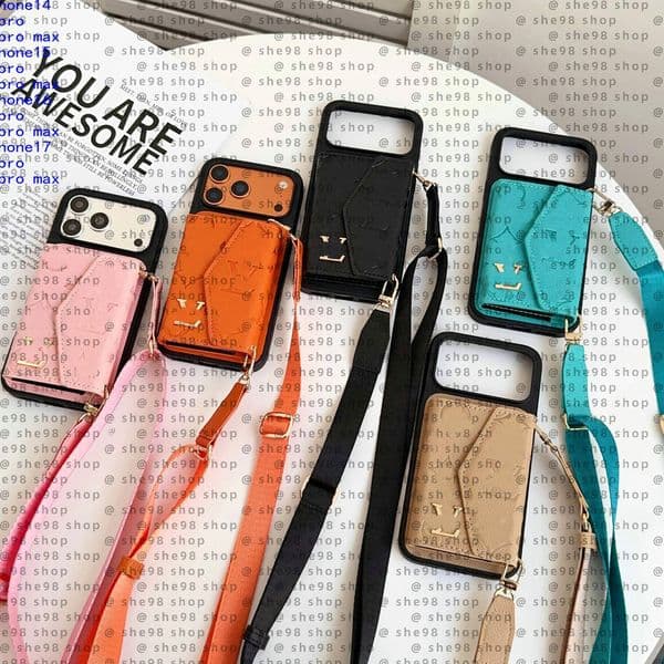 Crossbody Designer Phone Case for Apple iPhone 17 Pro max 16 15 14 13 12 Luxury Caviar Leather Chains Card Holder Strap Velvet Lining Hard Shell Back Cover Coque Funda