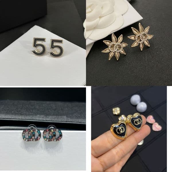 Ear Round Stud Eardrop Deigner Crytal Rhinetone Pearl Real Gold Bra Copper Stamp Letter Earring Women Elegance Wedding Party Claic Jewelry
