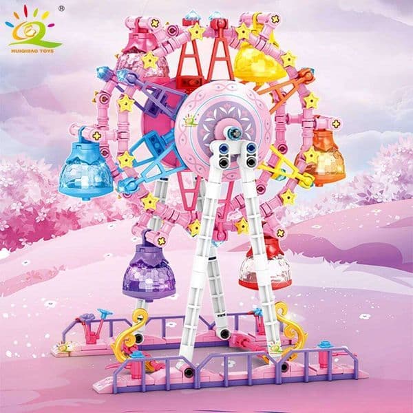 HUIQIBAO MOC Cute Ferris wheel Building Block Model Brick DIY Construction Toy for Children Desk Decor. Z260305