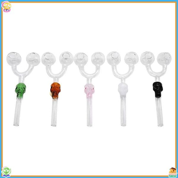 Protable 5.5inch Colorful Creative Double Skull Y shape Glass Pipe Oil Burner Pipe Colorful Thick heady Glass Smoking straw hand Pipes