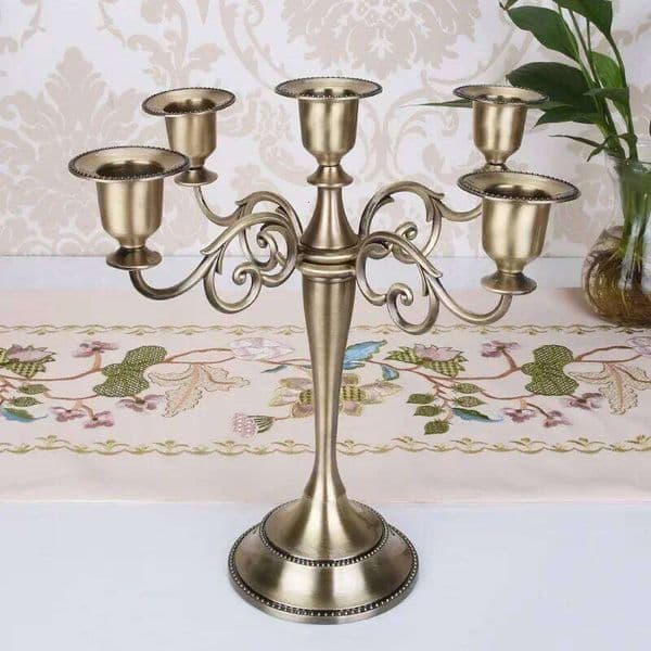 Silver Gold Black Bronze Metal 5 Arms Candle Holder Dinner Hotel Home Decor Romantic Retro Candlestick XJ260305