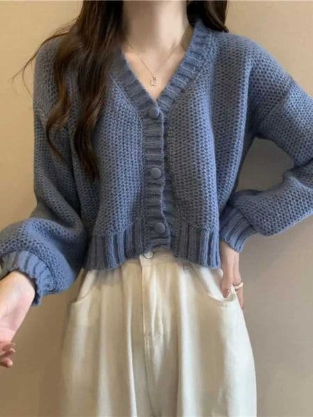 ITOOLIN Women V-Neck Cardigan Sweater Buttons Up Casual Knit Sweater Coat Sweet Cardigan Coat For Women 2025 Autumn Winter M260306