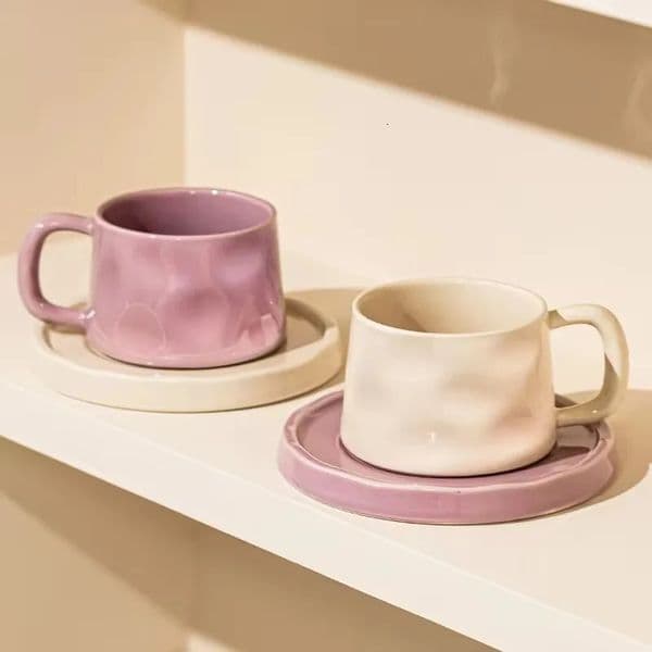 300ML Ceramic Coffee Mug with Saucer Breakfast Milk Mug Home Office Water Cup Latte Coffee Cup Afternoon teacup Birthday Gifts 260305