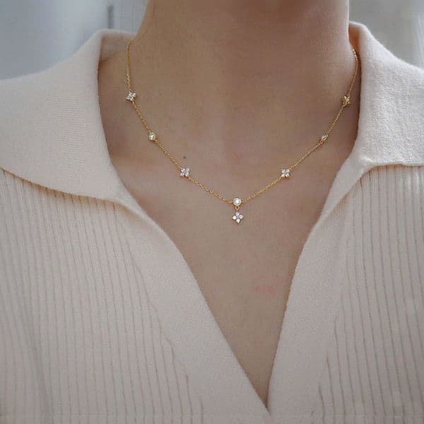 women pendant necklace fashion clother accessories four leaf plant gold silver chain necklace gift