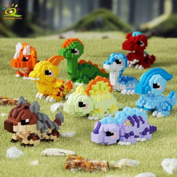 HUIQIBAO MOC Colorful Dinosaur model Micro Building Block Triceratops Tyrannosaurus Diamond Brick Toy for Children Desk Decor. Z260305