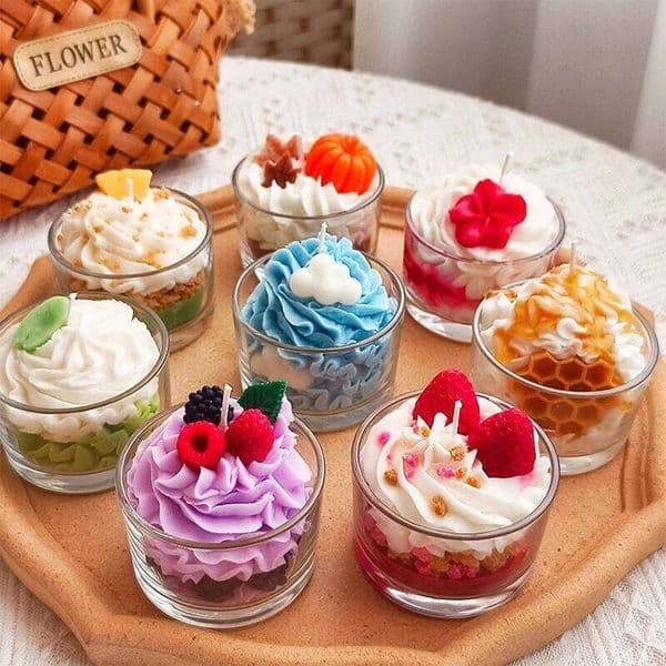 Handmade Mousse Cup Dessert Cake Scented Candle - Vanilla Chocolate Mango Strawberry Cream Creative Gift for Home L260601