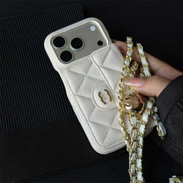 Luxury Crossbody Designer Phone Case For iPhone 17Pro Max Case Apple iPhone 16Pro Max 15pro 15 14 Case Card holders Leather Wallet Phone Cover With Chain Lanyard