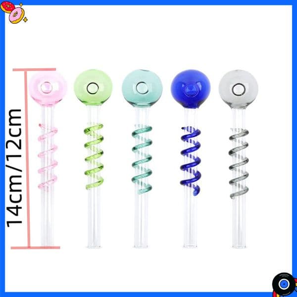 14cm Length Colorful Creative Spiral shape Glass Oil Burner Pipe Colorful Thick heady Protable straight cheap Glass Smoking straw tube nails hand Pipes