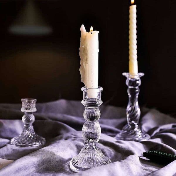 Glass Candle Holder Clear Pillar Table Design Candlestick for Dining Decor XJ260305