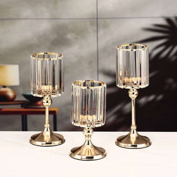 1pc Golden Pillar Holder Crystal Candlesticks for Dining Coffee Table Wedding Events Parties Home Decor Candle Holders XJ260305