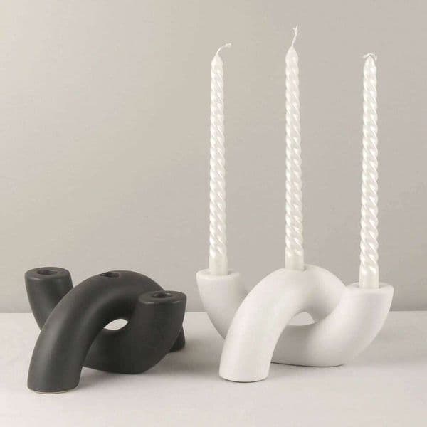Traditional Arch Candlestick Holder,Nordic Minimalist Geometric Curved Candlestick,White Ceramic Tube type Candle Stand XJ260305