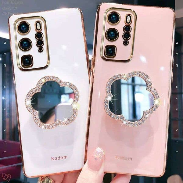 Matte Flower Mirror Holder Case For S23 Ultra S22 S21 S20 FE S10 Plus Note 10 Lite S9 S8 Simple Texture Soft Cover H260305