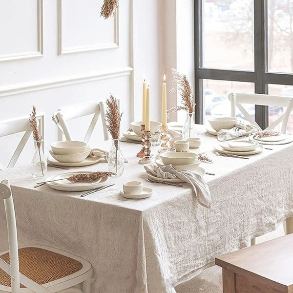 French Cream Style Soft Pleated Beige Tablecloth for Weddings Parties and Holiday Kitchens 260304BJ