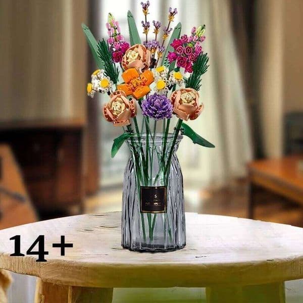 Creative Romantic Rose Flower Bouquet Building Blocks Home Desk Plant Decoration Assemble Bricks Toys Gifts For Girls Lady Z260306