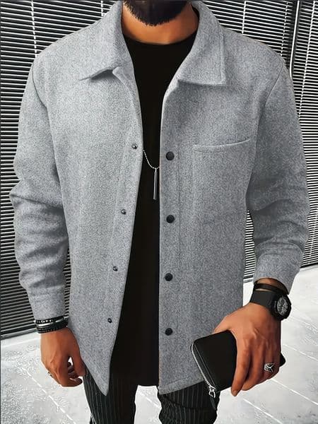 Mens Casual Jacket Button up Outerwear Autumn Warm Windbreaker Coat Stylish Leisure Knittedwear for Fall Season 260306