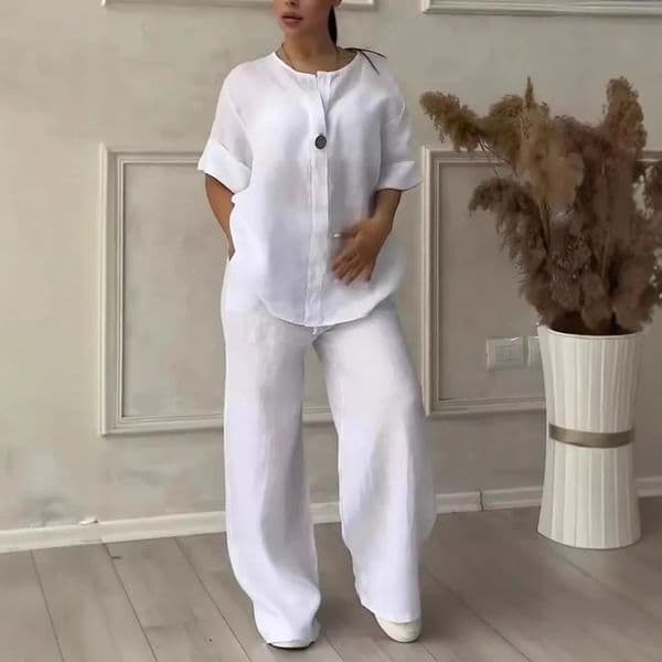 Comfortable Loose Cotton Linen Womens two pieces set Top Wide Leg Pants Casual Fashion Set Suits Spring Summer Wear Outfits260227BJ