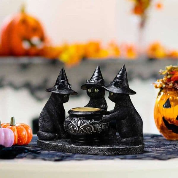 Black Cat Tealight Holder Gothic Figurine Desk Decoration Votive Candle Stand for Festival Table Dining Room XJ260305
