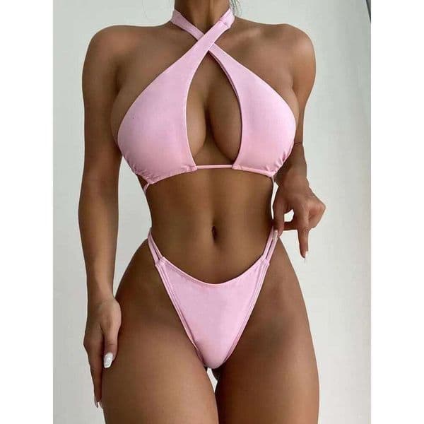Swimsuits 2024 Woman Female Tankini Solid Color Strap Swimwear Backless Sexy Bikini Hot Spring Two-Piece Swimsuit Bikinis Set Y260303
