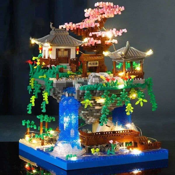Ancient Architecture Peach Blossom Pond Castle Girl Model Building Block Assembly High difficulty Children's Toy Z260305