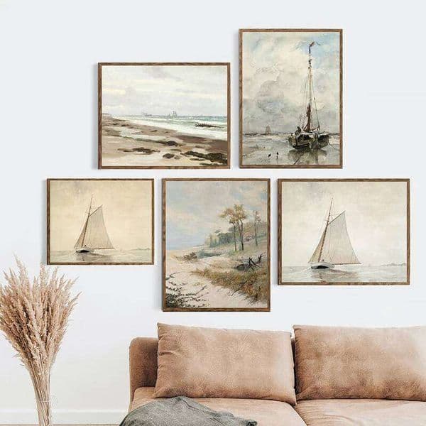 Vintage Seascape Watercolor Painting On Canvas Poster Coastal Prints Gallery Wall Art Pictures for Living Room Home Decor 26Y0306