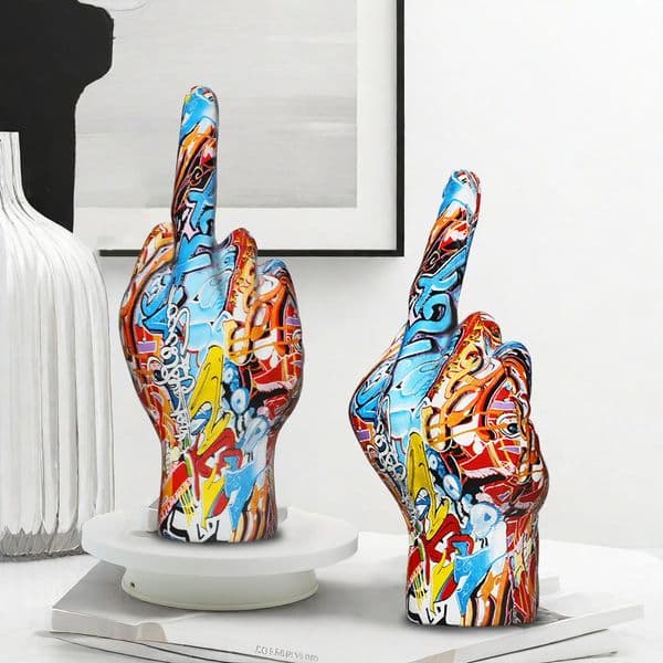 Graffiti Middle Finger Ornament Art And Crafts Resin Gesture Statue Desktop Ring A Living Room Home Decoration 260227BJ