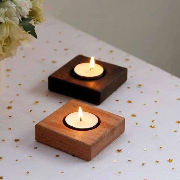 Nordic Style Wooden Candlestick Home Table Decoration Square Wood Chip Tealight Candle Holder Bar Party Ornaments XJ260305