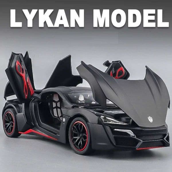 1:24 LYKAN SUPERCAR SRT Hellcat Model Toys Car Diecast Alloy Vehicle Doors Opened Sound Light Pull Back Rubber Tire Toy Gift Kid C260305