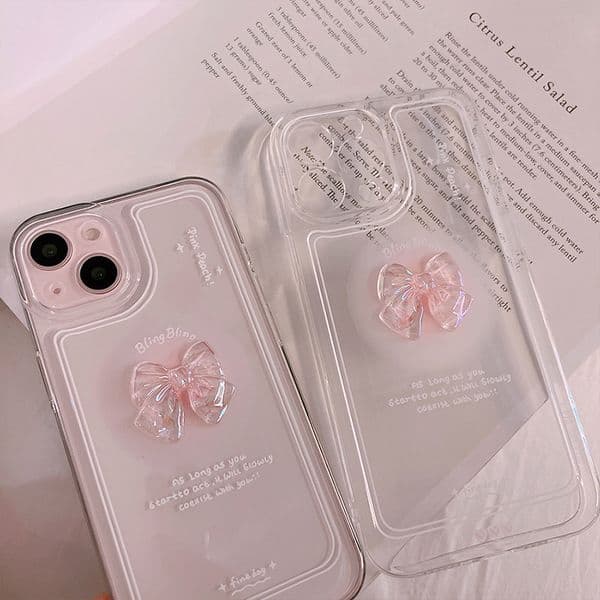 Stereo Crystal Bow Phone Case For Iphone 16 15 14 13 Pro 12 11 Max Plus Transparent 16Pro 16Promax Phone Case Silicone 15Pro 15Promax Cover 14Pro 13Promax 12Pro Shell