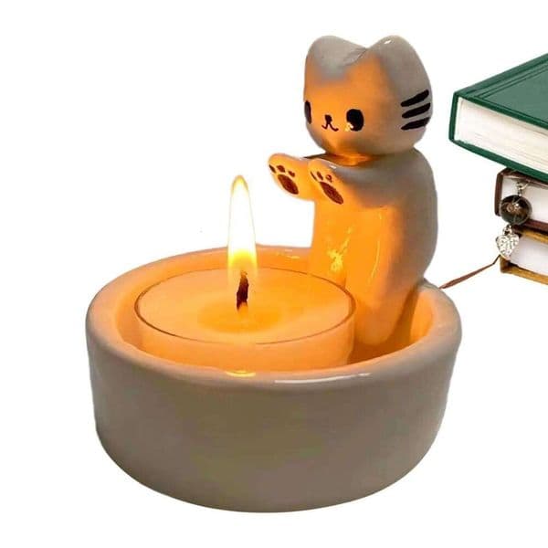 White Animal Aesthetic Candle Holder Funny Wax Tealight Tray Cartoon Cat Centerpiece For Living Room Bedroom Desk XJ260305