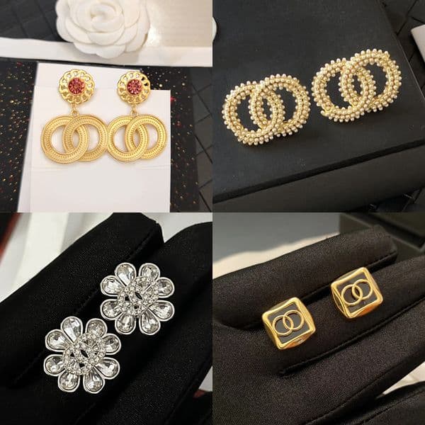 Classical Earrings Stud Crystal Ear Rhinestone Pearl Real Gold Brass Copper With Stamp Letters Earring Fashion Womens Elegance Wedding Party Jewelry Accessories