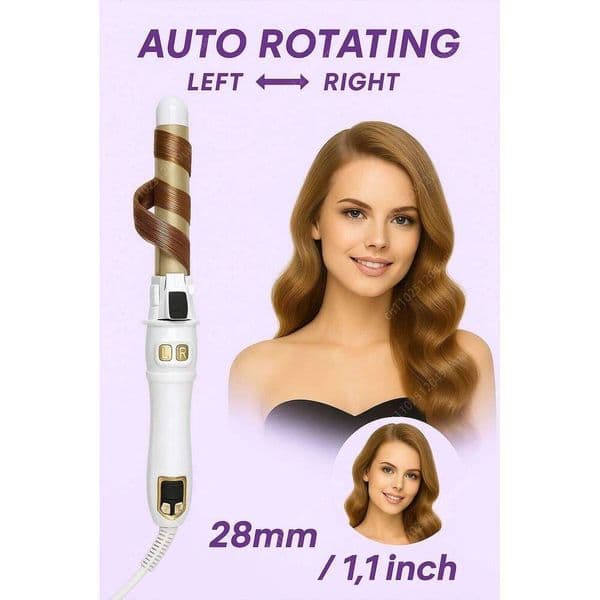 Automatic Curling Iron 28mm Ceramic Barrel Rotating Curler for Big Waves and Smooth Damage Free Hair Styling 26Y0306