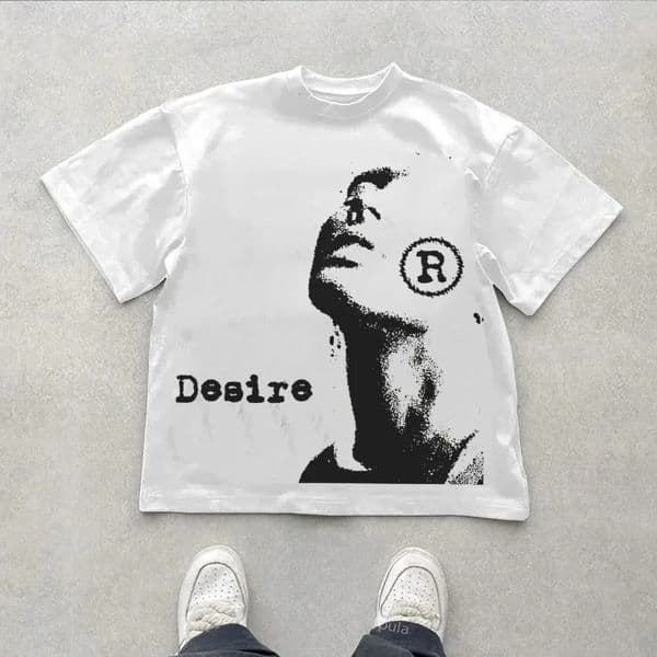 Summer Vintage Desire Graphic Print Oversized Y2K Men Women Cotton T-Shirt Short Sleeves Tshirt Streetwear Female Male Clothing 260303