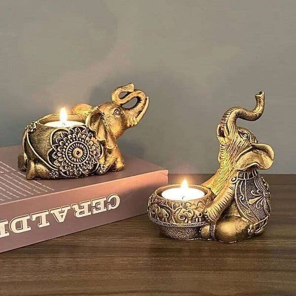 Elephant Candle Holder - Trunks Up Lucky Decor & Gift XJ260305