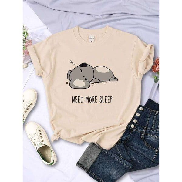 Need More Sleep Cartoons Bear Women T-Shirt Street All-math Tops Fashion Hip Hop Casual Clothing Personality Female Short Sleeve L260306