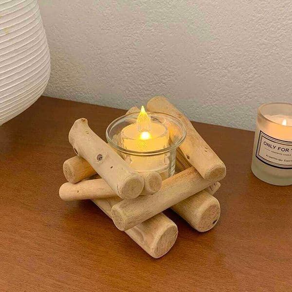 Minimalist Natural Wood Driftwood Candle Holder Rustic Glass Creative Ornament Photography Prop Home Wooden Desktop Decoration XJ260305