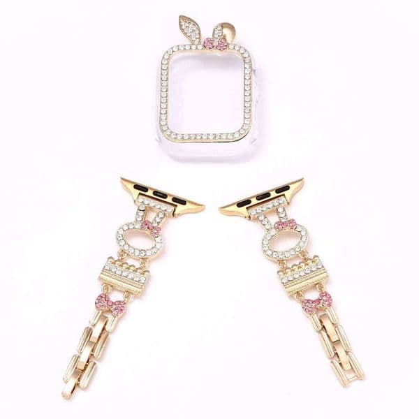 Rabbit diamond-studded strap/case for Watch band 40/41/44/45mm Cute Ladies Fashion Iwatch Series SE 8 9 7-1 Ultra strap H260305