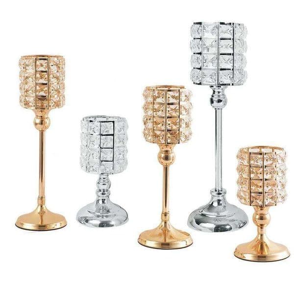 Shiny Crystal Lantern Gold Candle holder Silver Candlelight Dinner Props for Home Valentine's Day Christmas Wedding Decor XJ260305
